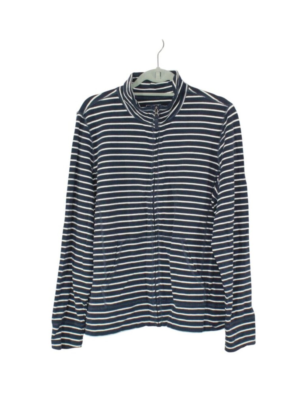 LL Bean Ultrasoft Sweats Full Zip Mock Neck Jacket Stripe Athleisure Size XL